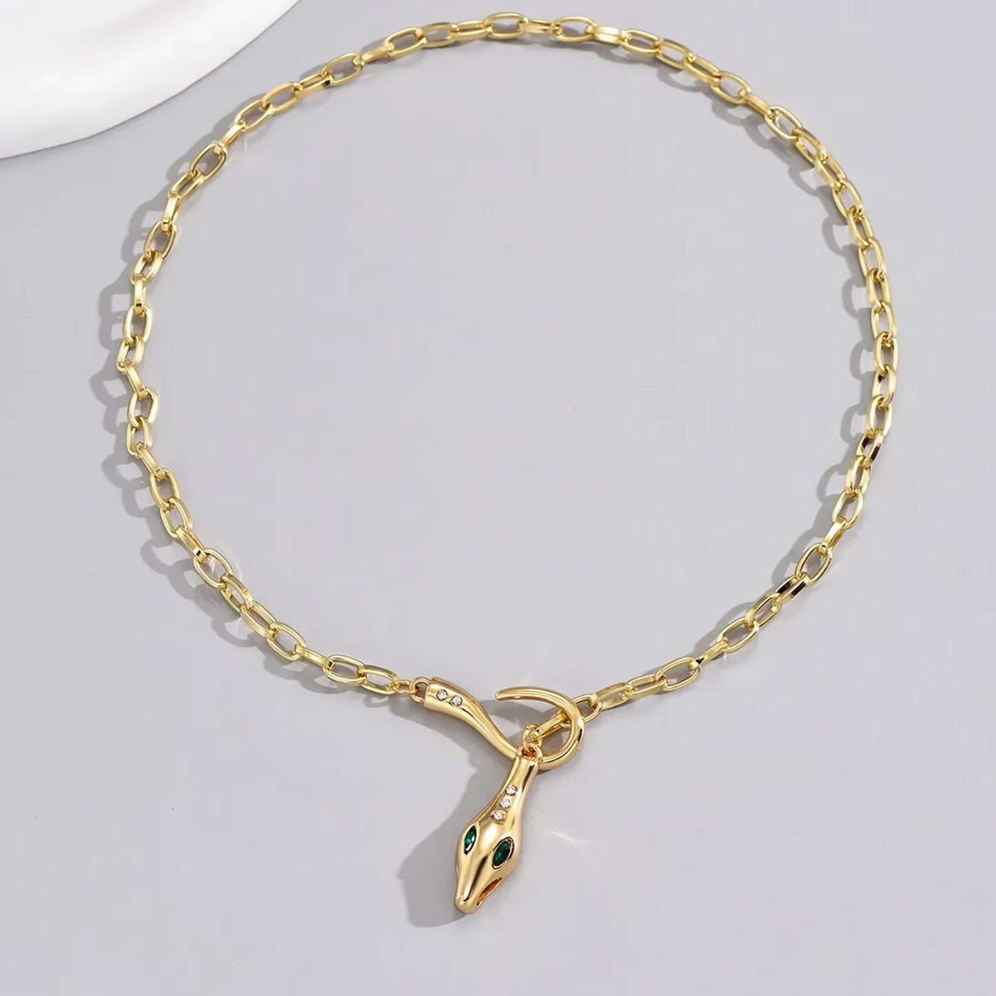 Fashion Zirconia Snake Design Women'S Pendant Necklace Stainles Steel Gold Plated Paperclip Chain Jewelry Hot Sales