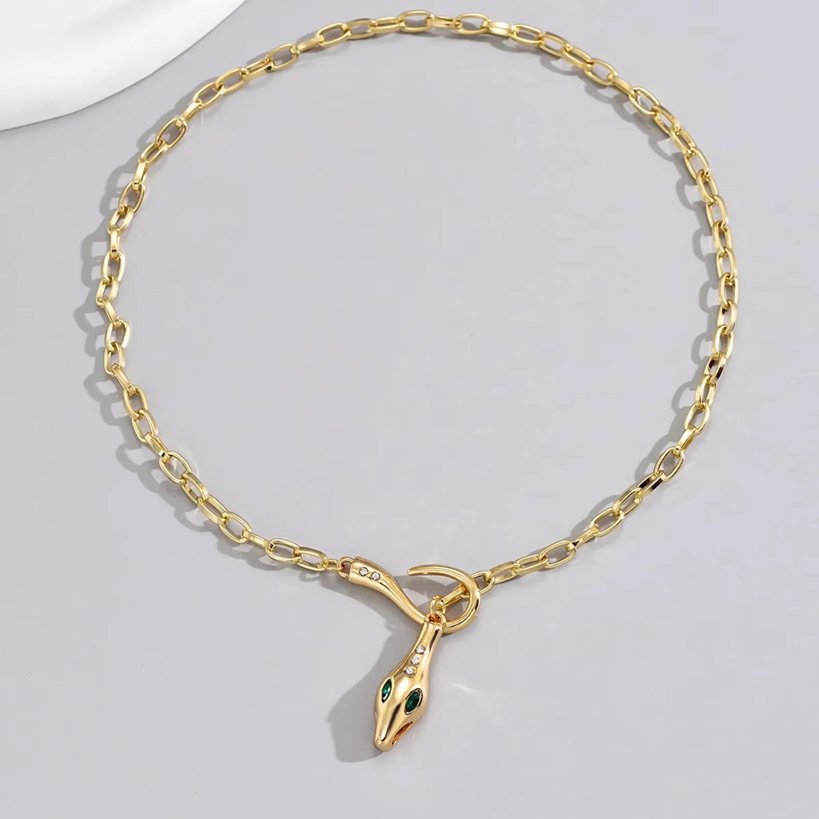 Fashion Zirconia Snake Design Women'S Pendant Necklace Stainles Steel Gold Plated Paperclip Chain Jewelry Hot Sales