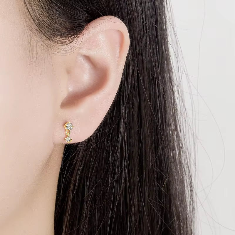 1Pc 925 Sterling Silver Mini Zircon Thick Flat Screw Back Drop Earrings for Women K Gold Piercing Stud Earrings Jewelry