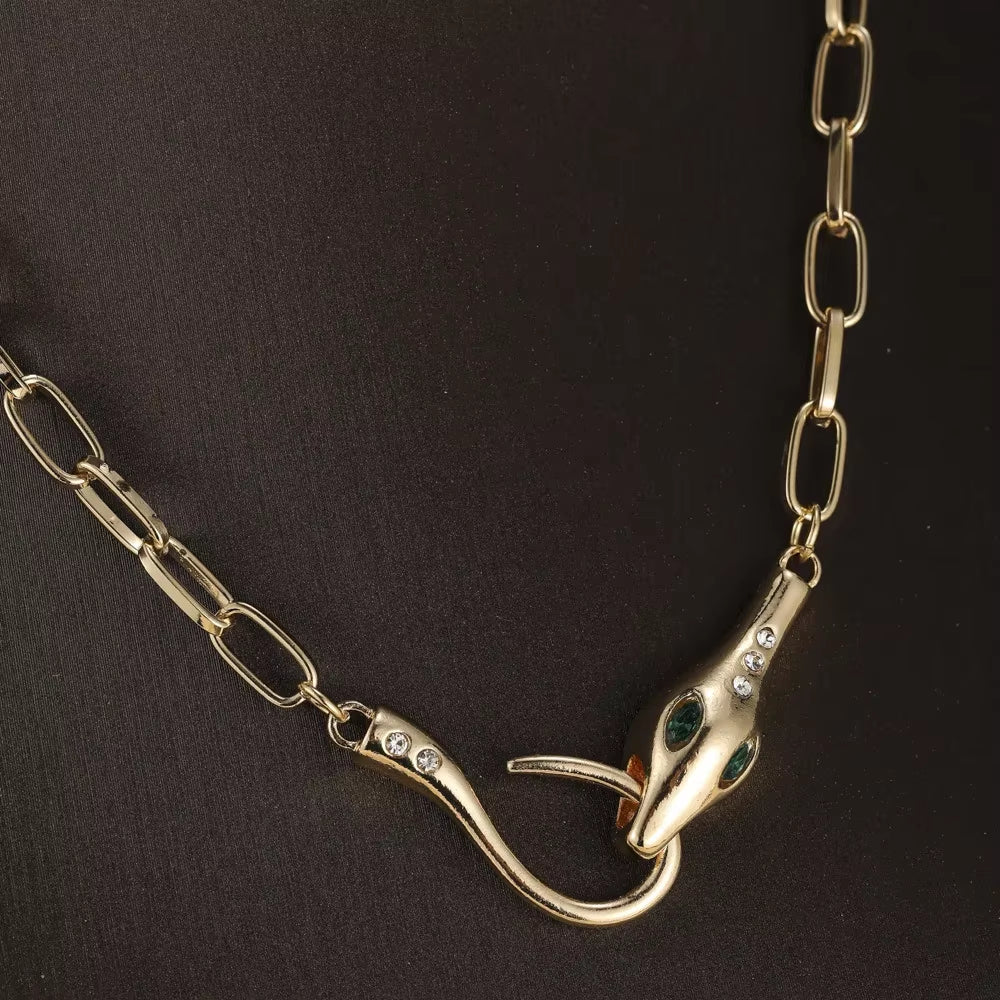 Fashion Zirconia Snake Design Women'S Pendant Necklace Stainles Steel Gold Plated Paperclip Chain Jewelry Hot Sales
