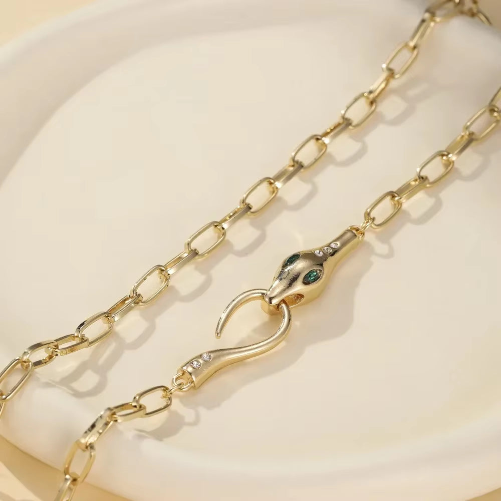 Fashion Zirconia Snake Design Women'S Pendant Necklace Stainles Steel Gold Plated Paperclip Chain Jewelry Hot Sales
