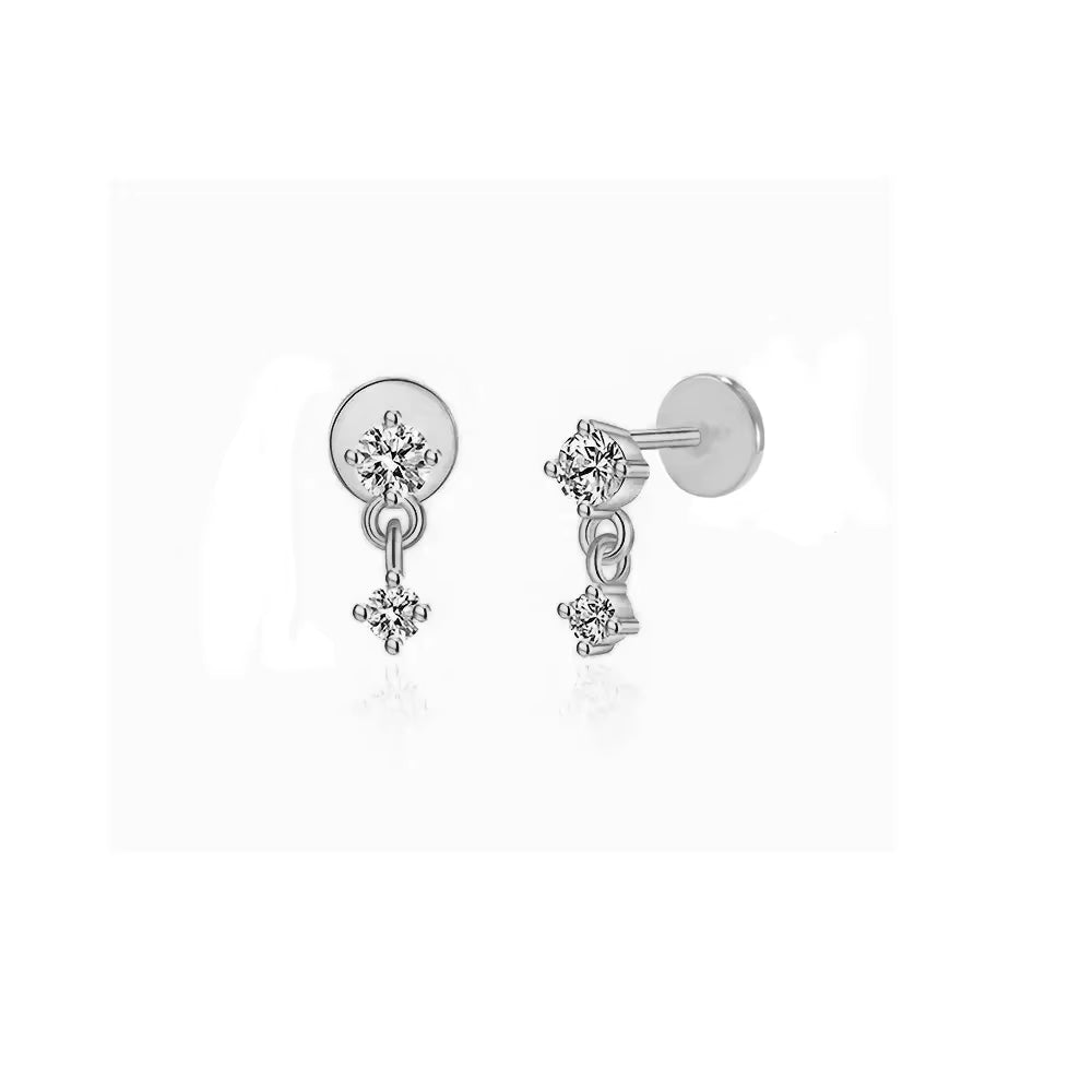 1Pc 925 Sterling Silver Mini Zircon Thick Flat Screw Back Drop Earrings for Women K Gold Piercing Stud Earrings Jewelry