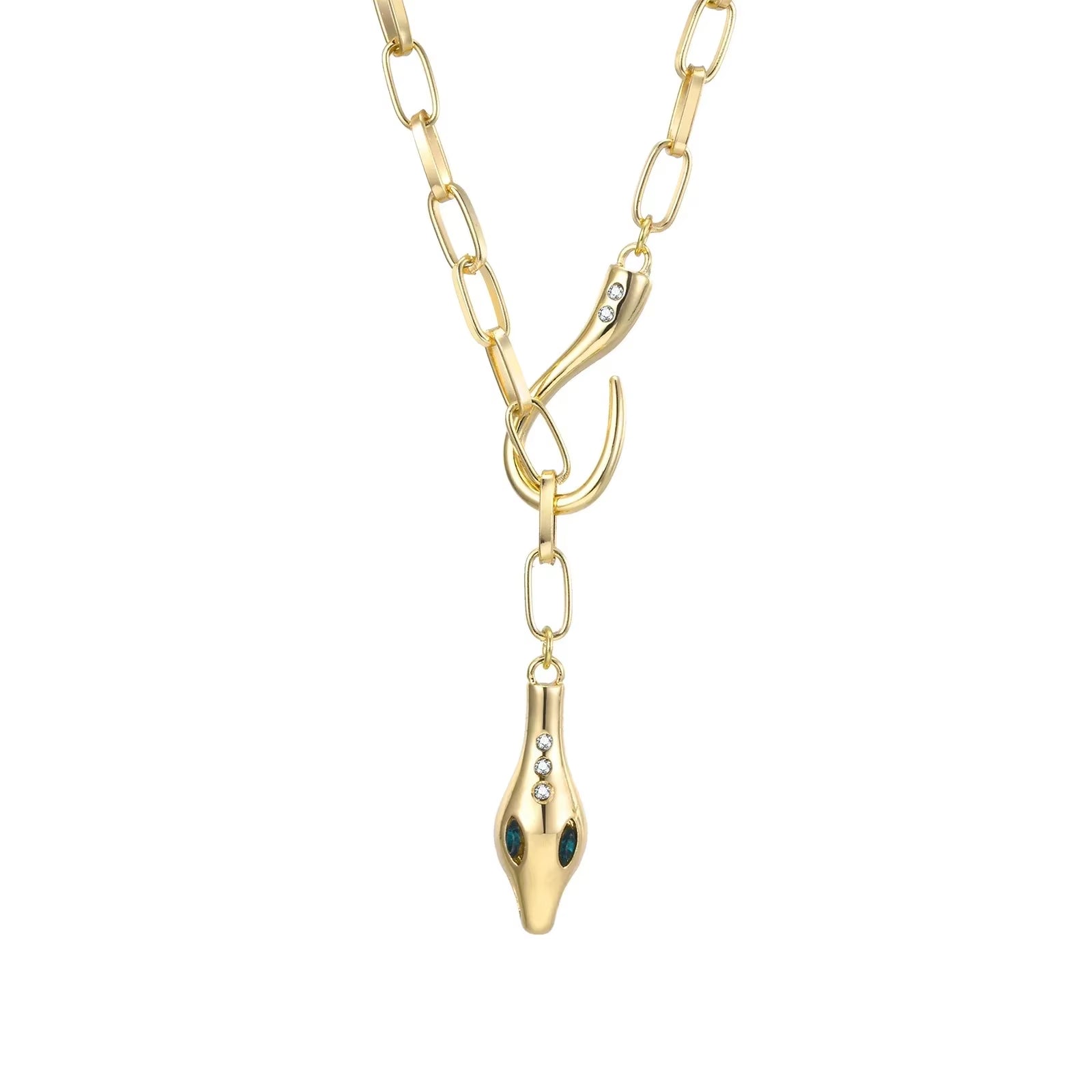 Fashion Zirconia Snake Design Women'S Pendant Necklace Stainles Steel Gold Plated Paperclip Chain Jewelry Hot Sales